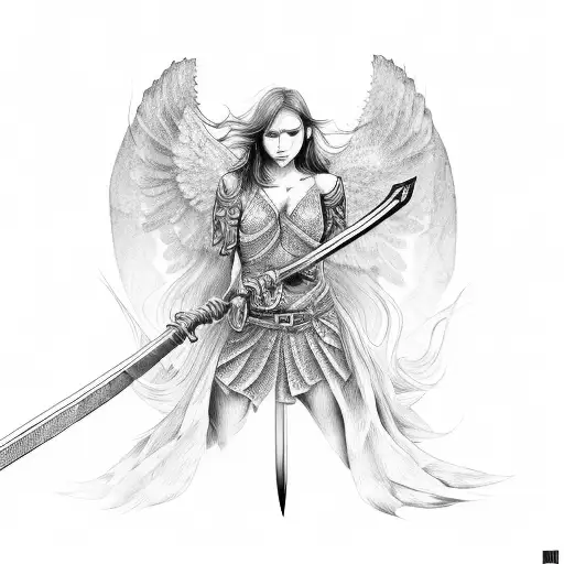 Woman Fighting Sword Wings