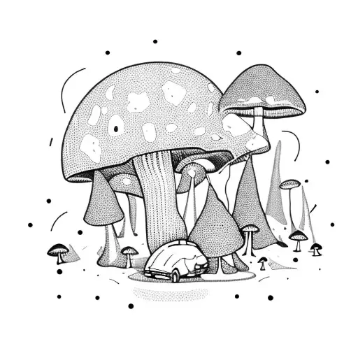 A Futuristic Camping Scene With A Tent Surrounded By Glowing Mushrooms And Pixelated Wildlife