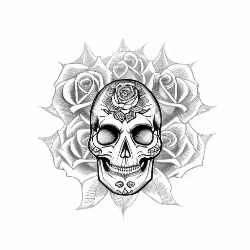 Gypsy Skull With Three Roses Side Profile