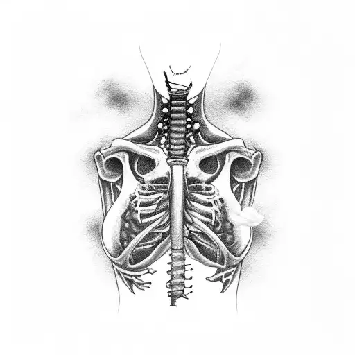 Side View Of A Zombie Girl With A Cigarette In Her Mouth And Smoke Coming Out Of Her Rib Cage