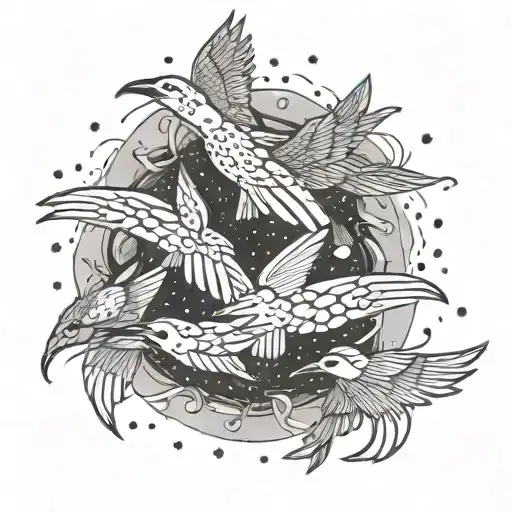 A Gnaga Mask Transforming Into A Flock Of Birds Flying Towards The Sun