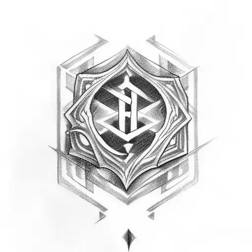 Arm Tattoo With Rune And Mysterious Design In Black And Red