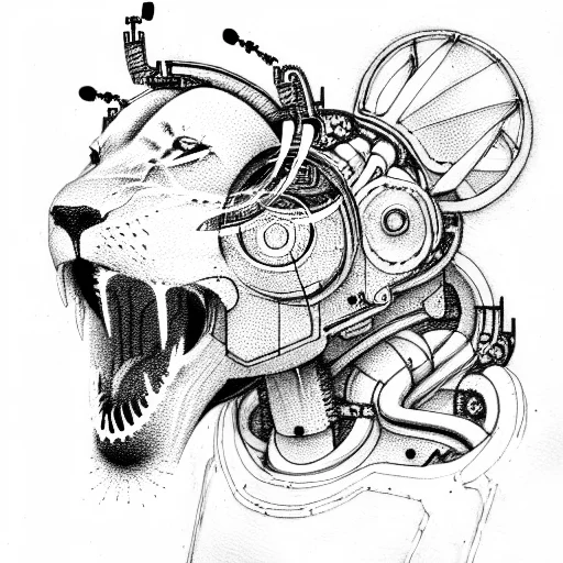 Cybernetic Lion Eating A Robot Hare