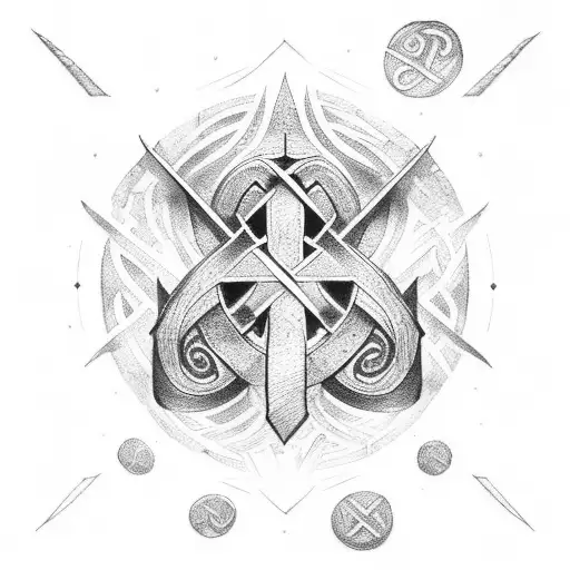 Norse Tribal With 3 Traingles And Rune Clock
