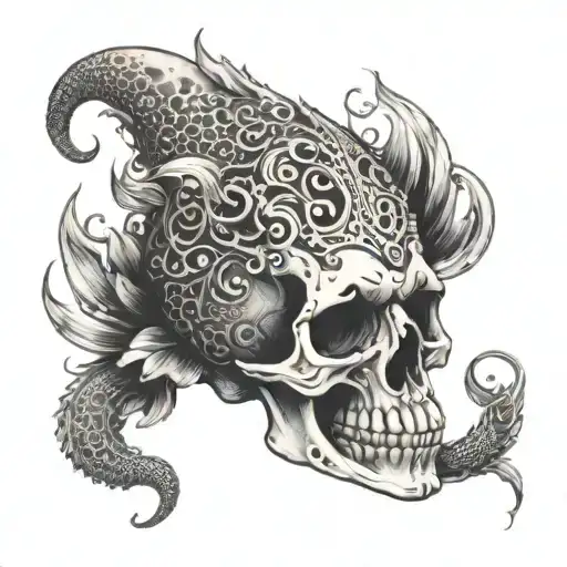 Skull With Phoneix With A Fiery Tail