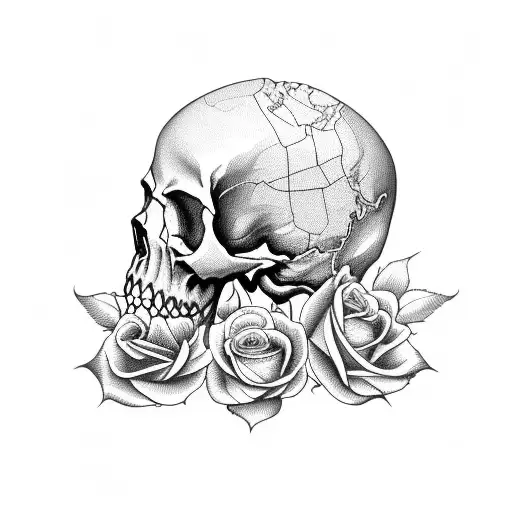 Skull With A Map And Roses