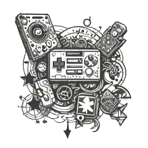 An Intricate Pattern Of Gaming Icons And Musical Symbols Forming A Sleeve