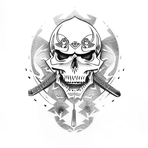 Japanese Samurai With Skull As Head