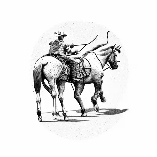 A Cowboy On A Large Horse With A Lasso