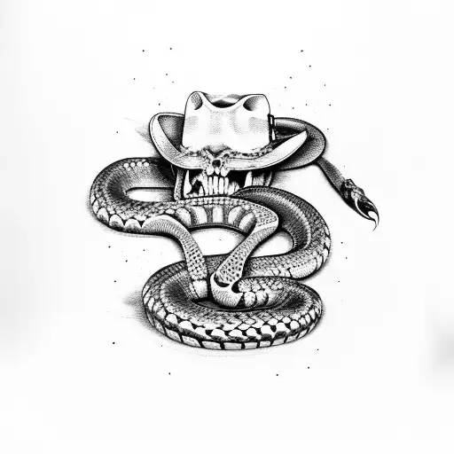 Rattle Snake Skeleton With Cowboy Hat And Battling Gun As Tail