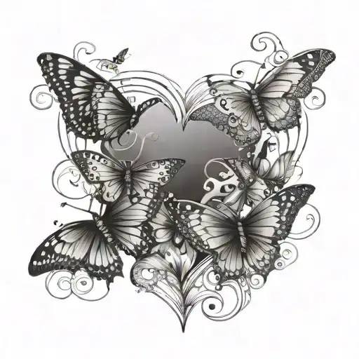 Butterflies Forming A Heart Shape With Wedding Rings In The Center