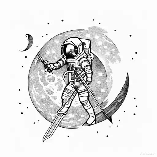 Astronaut Wielding Two Swords On The Moon