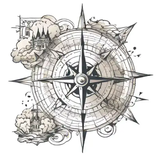 A Compass Rose With Landmarks From Favorite Travel Destinations