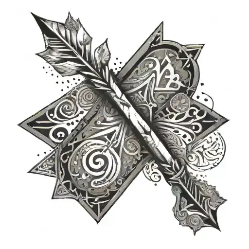 An Intricate Arrow Design Incorporating The Number 444 In A Unique Way