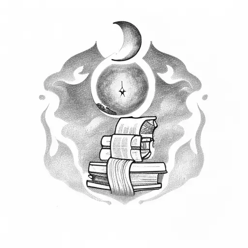 A Tattoo Of A Book With A Moon As Its Cover