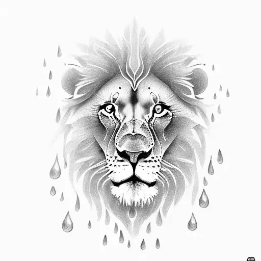 Lion In The Rain With Lotus