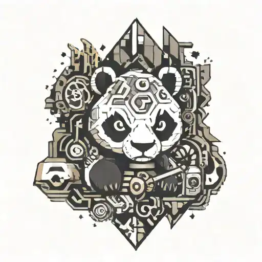A Pixelated Panda Dragon Surrounded By Various Gaming Symbols And Icons