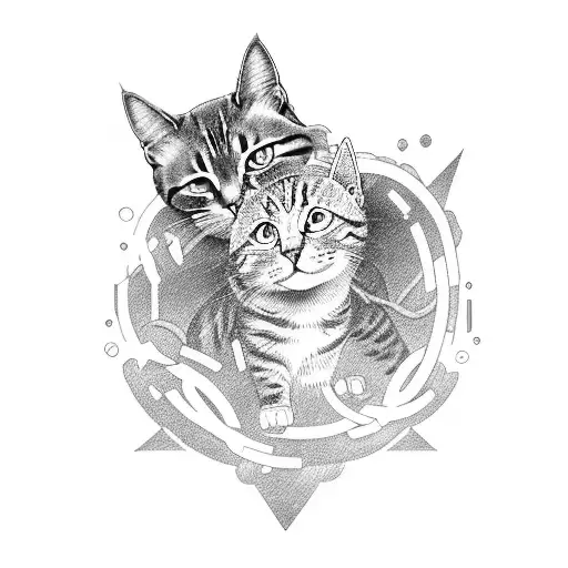 Mechanical Symbols Intertwined With Cat Silhouette