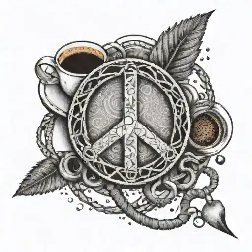 A Peace Sign Made Out Of Intertwined Stethoscopes With A Coffee Cup In The Center