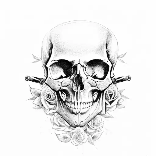 Skull Whith Rose And Guns