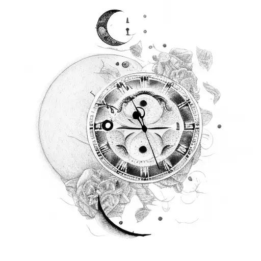 Raven With A Clock And Moon