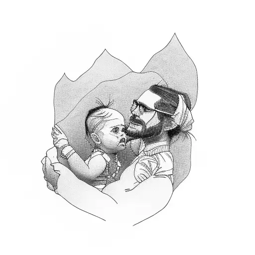 Father With Baby On The Shoulder Backview