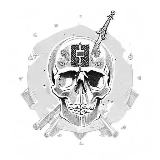 Skull In Trash Polka Style With Union Flag Commando Dagger And Wording Distraction Protection