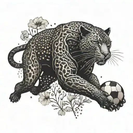 Surrounded By Dandelions There Is A Black Panther Playing A Football Shape Guitar