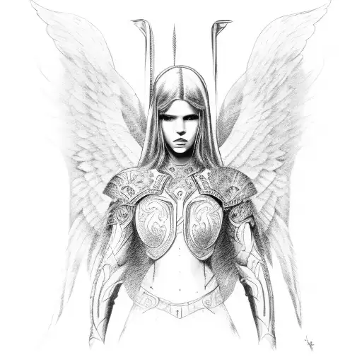 Angel With Long Wings Wearing Ancient Armor