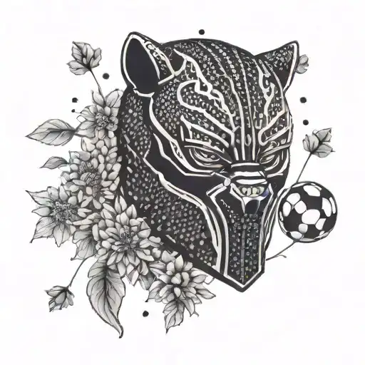Surrounded By Dandelions There Is A Black Panther Playing A Football Helmet Guitar