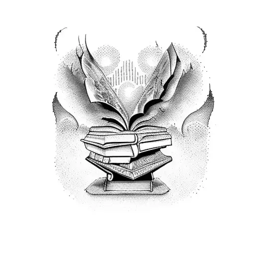 A Dotwork Tattoo Of A Book With Pages Turning Into Scenes From Favorite Movies