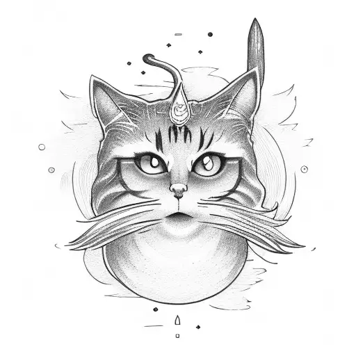 A Whimsical Scene Of A Witch Riding A Flying Cat Over A Moonlit Forest