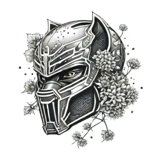 Surrounded By Dandelions There Is A Black Panther Playing A Football Helmet Guitar