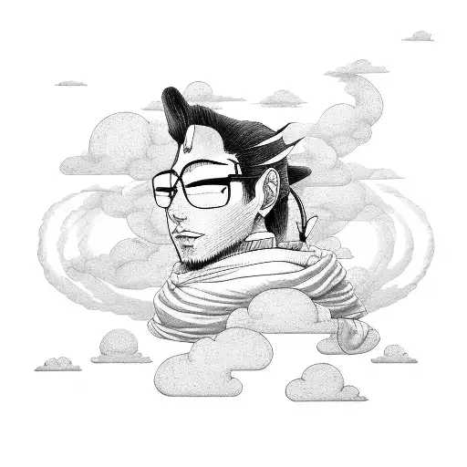 A Detailed Portrait Of Shikamaru Nara Surrounded By Swirling Clouds And Shadows