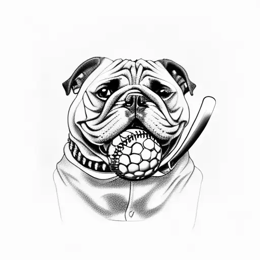 Scary Bulldog With Baseball In Mouth