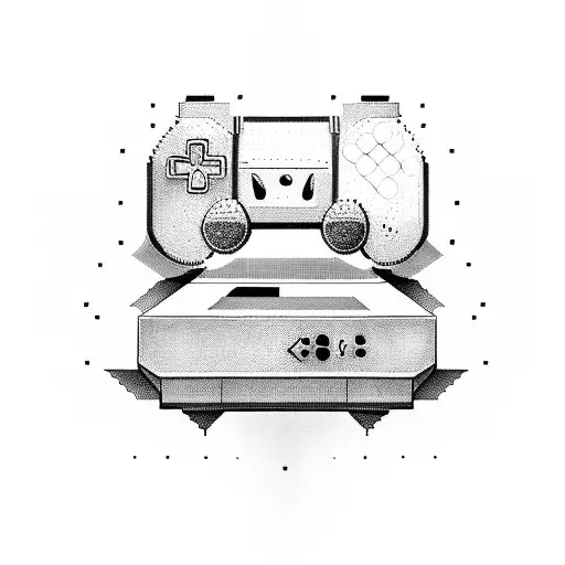 A 3D Model Of A Video Game Console With Pixelated Controllers