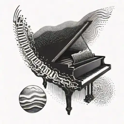 A Dotwork Tattoo Of A Piano Keys Transforming Into Ocean Waves