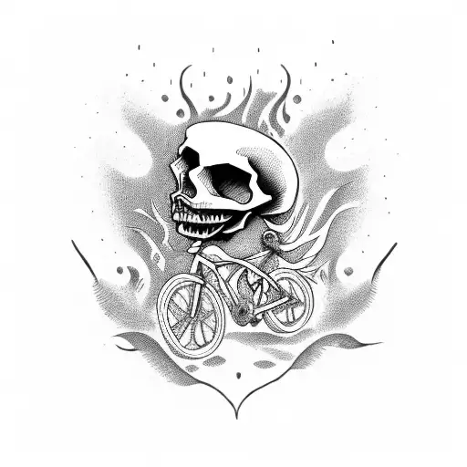 Skull Riding A Bike With Flame Hair