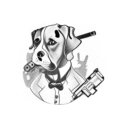 Dog With A Gun In A Tuxedo
