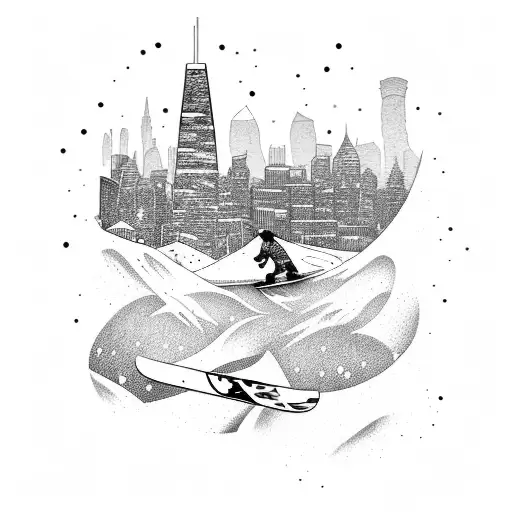 Snowboarder Carving A Halfpipe With A City Skyline In The Background