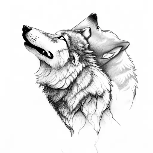 Wolf Howling At The Moon At The Top Of A Waterfall With A Forest Of Conifers