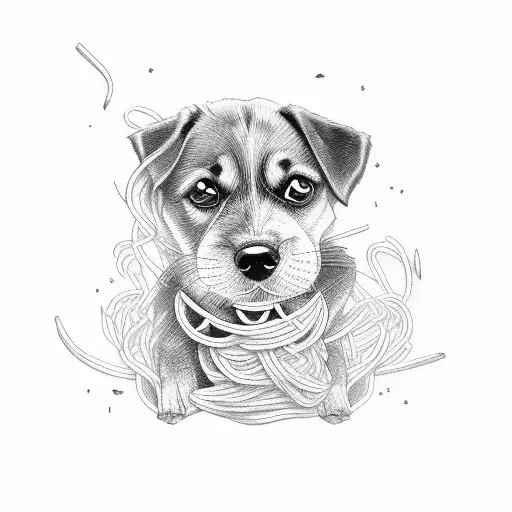 Dog Eating Spaghetti