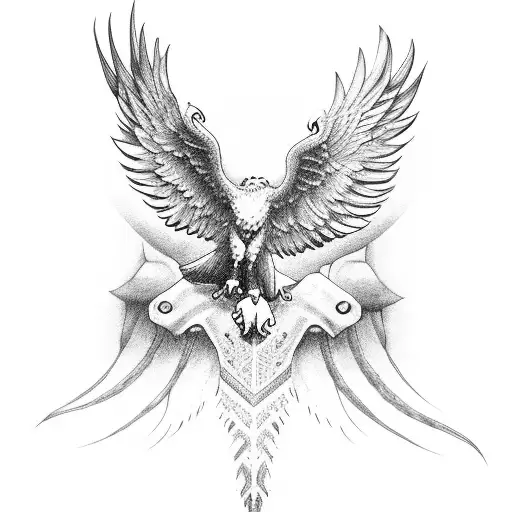 Eagle With His Wings Spread Wide And Long Up