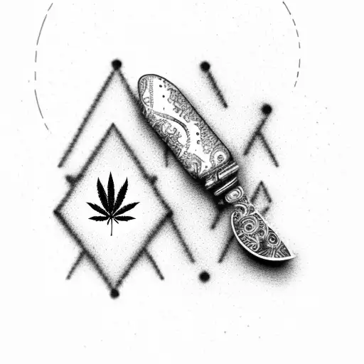 A Dotwork Design Of A Cannabis Leaf Morphing Into A Gavel