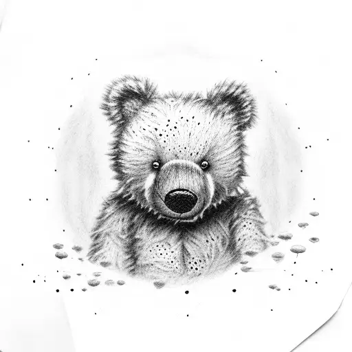 A Realistic Black And Grey Teddy Bear With Intricate Dotwork Detailing