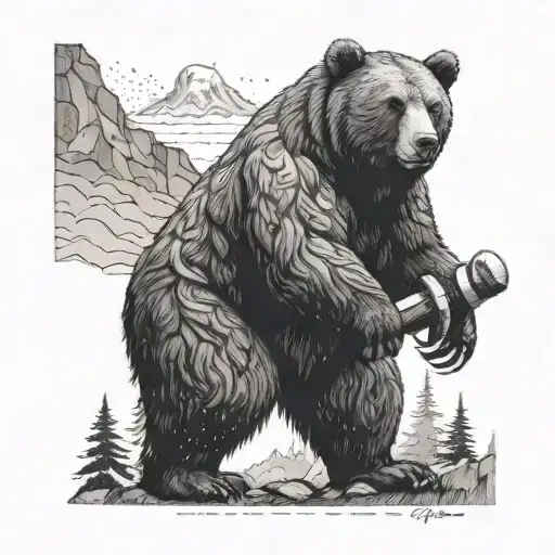 A Bear Lifting Weights In A Mountain Landscape