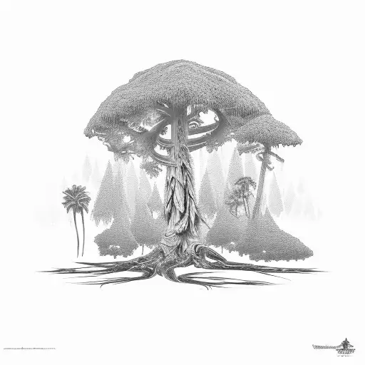 Redwood Tree And Palm Tree Sharing Roots