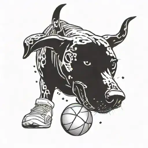 A Dog Holding A Basketball In Its Mouth Surrounded By Dollar Signs