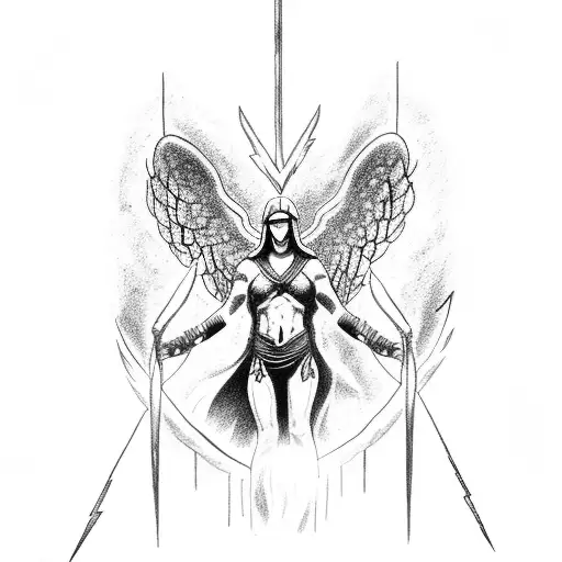 Spartan With Angel Wings Holding Lightning Bolts In Hands