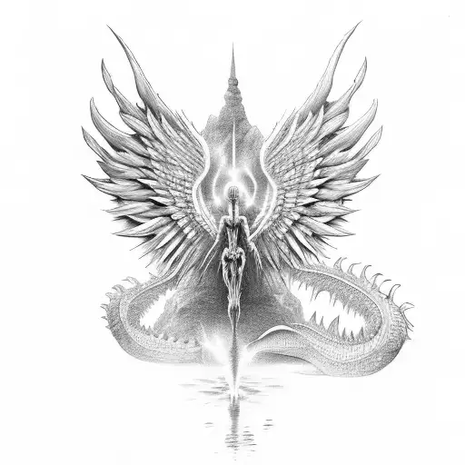 Dinosaur With Angel Wings And Fire